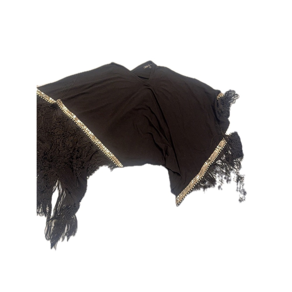Rock N Karma One Size Black Fringe Poncho Beaded Embellished Overlay Cover Up